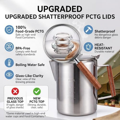 Camping Coffee Percolator Stainless Steel Stovetop Camp Coffee Maker 12 Cup