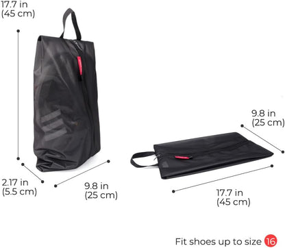 pack all Plus-Sized Shoe Bag for Travel, Water-Resistant Shoe Pouch for Gym, Odor-Resistant Soccer Cleats Bag for Sport (Black, 1-Pack)