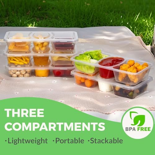 MACTANO 8 OZ Reusable Snack Containers with Lids, New 3 Compartment Condiment Snack Pack Containers 10 Sets