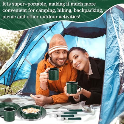 Nuogo 12 Pcs Enamel Camping Tableware Set Dinnerware Kit