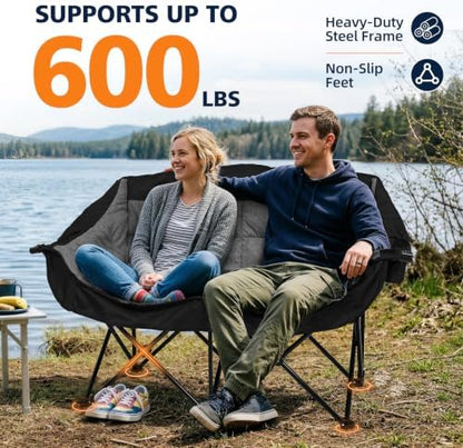 Double Camping Loveseat Chair - Oversized Lawn Chair for Adults