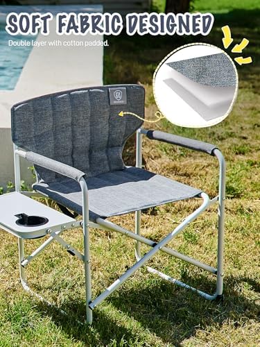 EVER ADVANCED Kids Directors Chair with Side Table, Padded Kids Folding Camping Chair Outdoor with Safety Lock, Lightweight Portable Camp Chairs for Beach, Balcony, Patio, Supports 150lbs, Grey