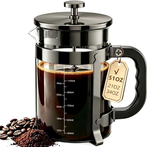 QUQIYSO French Press 51oz,Large French Press Thickened Glass Coffee Press