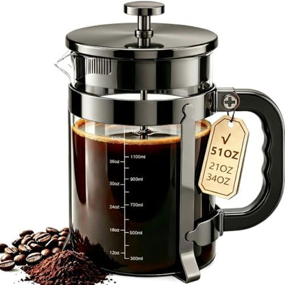 QUQIYSO French Press 51oz,Large French Press Thickened Glass Coffee Press