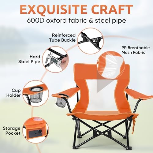 HaSteeL Low Beach Chairs, 2Pcs Folding Camping Lawn Chairs - Orange