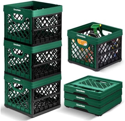CleverMade Collapsible Milk Crates For Storage, 25L 3 Pack, 50 lb, Forest
