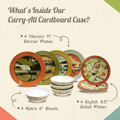 Melamine Plates & Bowls Set - 12-Piece Dish Set for Indoor & Outdoor Dining - BPA Free, Top Shelf Dishwasher Suitable Dinnerware Set - Sturdy Melamine Dinnerware Sets - Camping Dishes by Camp Casual
