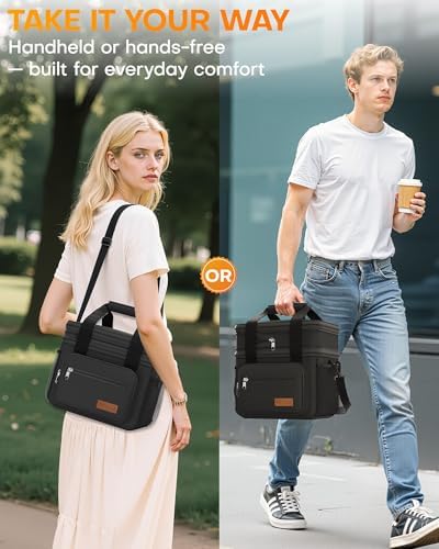 HOTOR Lunch Box Men Women Double-Layer Insulated Lunch Bag Black 27L