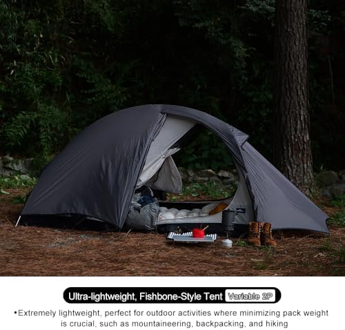 Soomloom 2-Person Lightweight Fishbone Tent Variable 2P with Inner and Groundsheet Spacious Comfortable Windproof Waterproof UV Protection Ventilation Easy Setup Camping Shelter