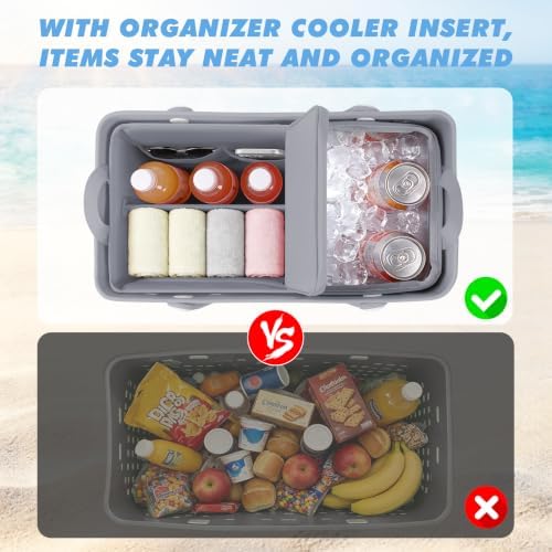 Cooler Organizer Insert Compatible with Bogg Bag XL, Leak-Proof Ice Chest Beach Bag with Removable Divider, Zippered Pouch, Portable Travel Organizer for Beach, Picnic, Camping, Pool