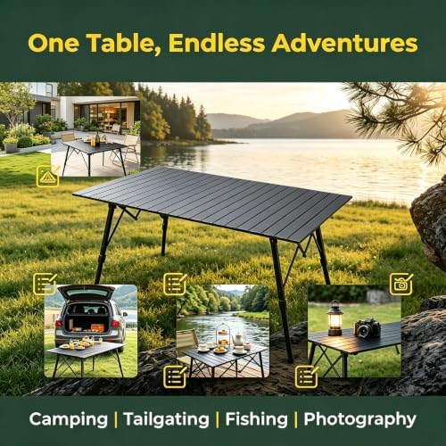 JOUYEK Folding Outdoor Camping Table, Lightweight Aluminum Camp Table Black