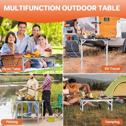 FUNYKICH 2ft Folding Camping Table 22.8''x15.7''x27.5'',3 Height Adjustable