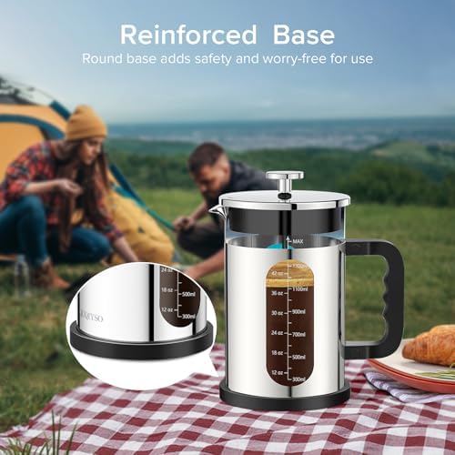 QUQIYSO French Press Coffee Maker 51oz, Stainless Steel Large French Press