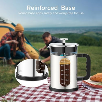 QUQIYSO French Press Coffee Maker 51oz, Stainless Steel Large French Press