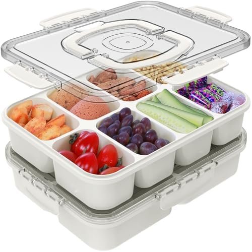 Caperci 2PC Snackle Box Container with Handle, 8-Compartment Serving Tray
