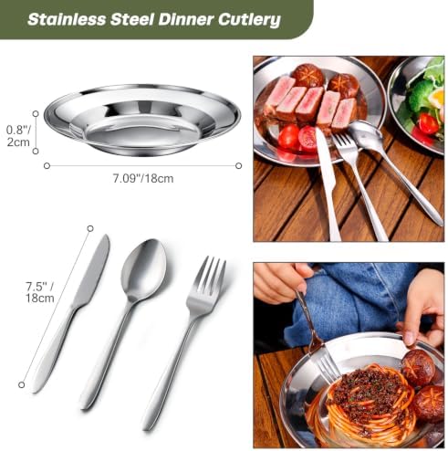 Odoland 39pcs Camping Cookware Mess Kit, Non-Stick Large Size Hanging Pot Pan Kettle with Base Dinner Cutlery Sets for 6 and More, Cups Dishes Forks Spoons Kit for Outdoor Camping Hiking Picnic