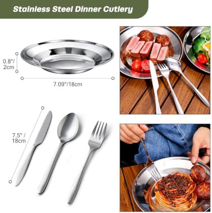 Odoland 39pcs Camping Cookware Mess Kit, Non-Stick Large Size Hanging Pot Pan Kettle with Base Dinner Cutlery Sets for 6 and More, Cups Dishes Forks Spoons Kit for Outdoor Camping Hiking Picnic