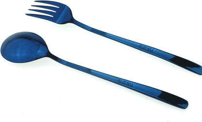 7 Pcs Portable Flatware Set, 304 Stainless Steel Cutlery Set Travel Utensils Set w/Pouch Fork Spoon Chopsticks Straws for Travel Camping Office School, Dishwasher Safe & Eco-Friendly (Blue)