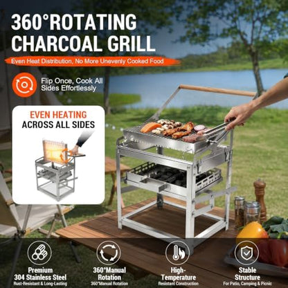 Flip Charcoal Grill, 360° Rotatable Multi Function Outdoor BBQ Grill