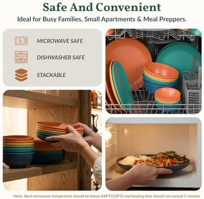 Homienly 40-Piece Unbreakable Wheat Straw Dinnerwave Sets Plates and Bowls Sets for Kitchen, RV, Dorm, Lightweight Camping Dishes Set, Service for 8, Microwave and Dishwasher Safe Dish Sets (Multi)