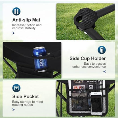 LET'S CAMP Camping Chair 2 Pack Folding Chair with 4-Can Cooler Bag
