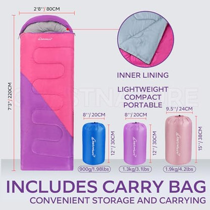 Clostnature Lightweight Camping Sleeping Bag for Adults and Kids(3/4.2Lb)