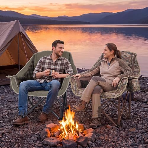 Oversized Camping Chair,Padded Camping Chairs Support 450LBS, Green Plaid