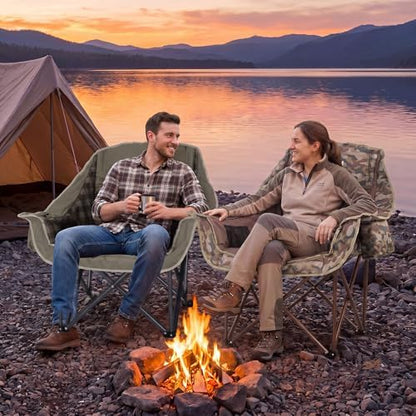 Oversized Camping Chair,Padded Camping Chairs Support 450LBS, Green Plaid