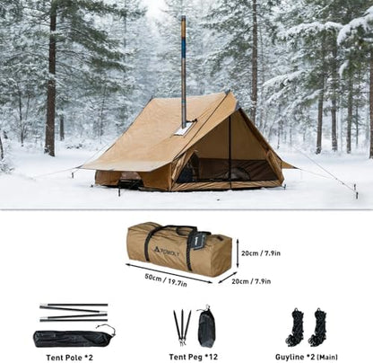 POMOLY Camping Hot Tent Cabin Tent, Chalet 70 Series Portable Wall Tents with Stove Jack and Two Poles for 2-3 Person Hiking, Backpacking