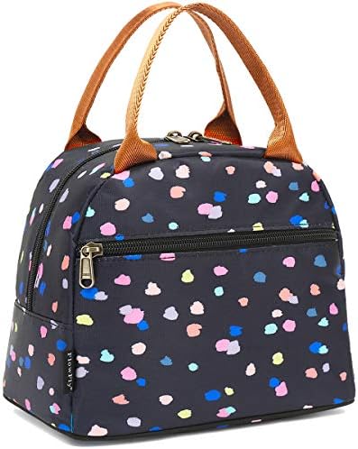 FlowFly Insulated Lunch Cooler Bag - Tote Organizer for Women/Men, Black Flower