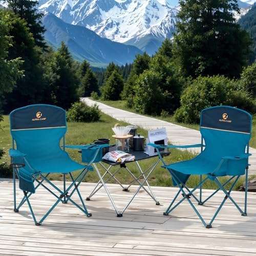 LET'S CAMP Camping Chair 2 Pack Folding Chair with 4-Can Cooler Bag