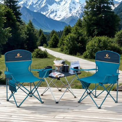 LET'S CAMP Camping Chair 2 Pack Folding Chair with 4-Can Cooler Bag