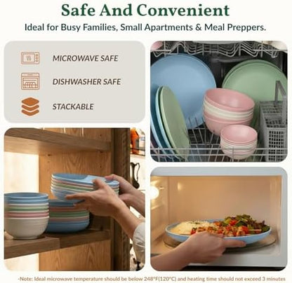 Homienly 40-Piece Dinnerwave Set Service for 8 Unbreakable Kitchen Plates and Bowls Sets - Dinner Plates, Dessert Plates, Soup Bowls, Cup Set, Soy Sauce Dish Microwave & Dishwasher Safe (Light Multi)