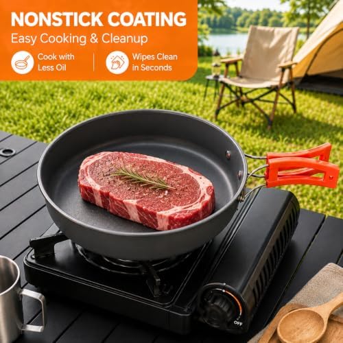 Lightweight Camping Cookware Set for 1-2 People, Hard-Anodized