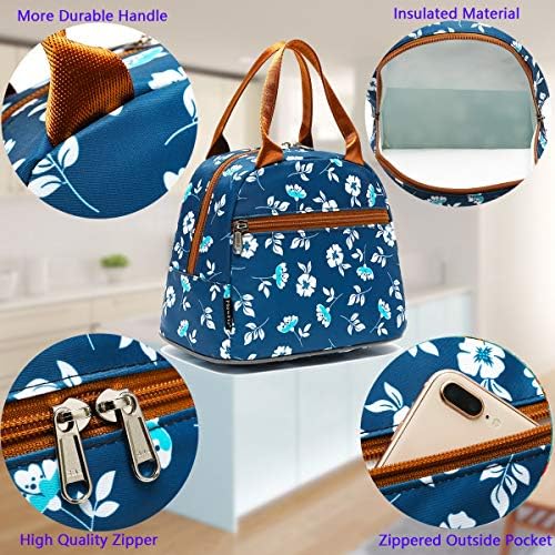 FlowFly Insulated Lunch Cooler Bag - Tote Bag Organizer for Women/Men, Floral#White
