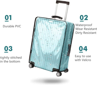 Suitcase Covers for Luggage – TSA Approved Clear PVC Luggage Protector Cover, Thick Transparent Waterproof Sleeve with Large Hook and Loop Closure, Fits 24" Wheeled Suitcases