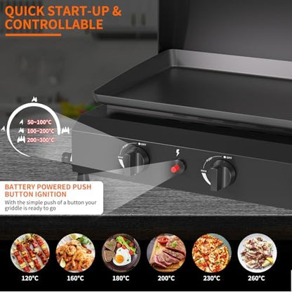 SKOK 3 Burners Outdoor Tabletop Gas Griddle with Hood, Flat Top Grill