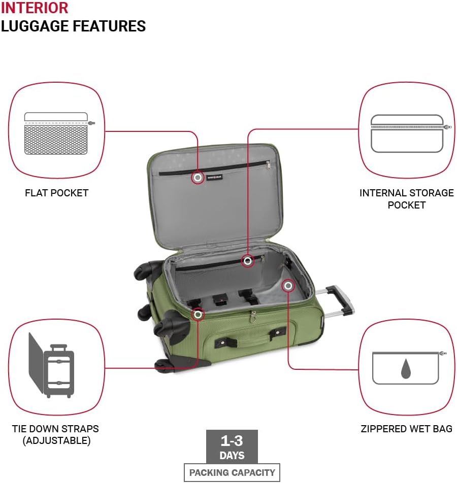 SwissGear Sion Softside Expandable Luggage, Evergreen, Carry-On 21-Inch