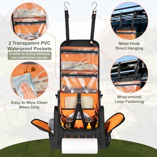 Large Camp Kitchen Organizer with Paper Towel Holder, Black