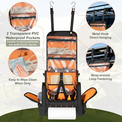 Large Camp Kitchen Organizer with Paper Towel Holder, Black