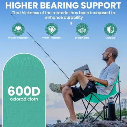 4 Pack Folding Camping Chairs for Outdoor, Foldable Portable Lawn Chairs with Carry Bag & Cup Holder, Compact Design for Camp, Beach, Picnics, and Fishing Supports 300LBS（Blue）