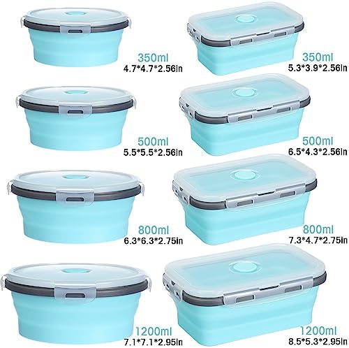 Yaomiao 16 Pack Collapsible Food Storage Container with Lid,Gray, Blue