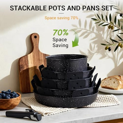 Ammeloo 21Pcs Pots and Pans Set Non Stick with Detachable Handle Frying Pan