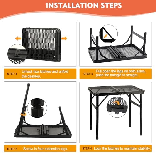 GREGIN Folding Camping Grill Table, Outdoor Metal Table. Foldable, Portable