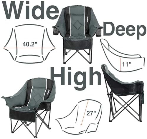 Oversized Camping Chair for Adults - Heavy Duty 400 lbs Padded Folding Chair with Wine Glass Holder, 2 Cup Holders & Side Pockets, Portable Carry Bag for RV, Tailgating, Lawn