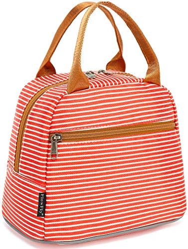 FlowFly Insulated Lunch Cooler Bag - Tote Bag Organizer for Women/Men, Red#Stripes