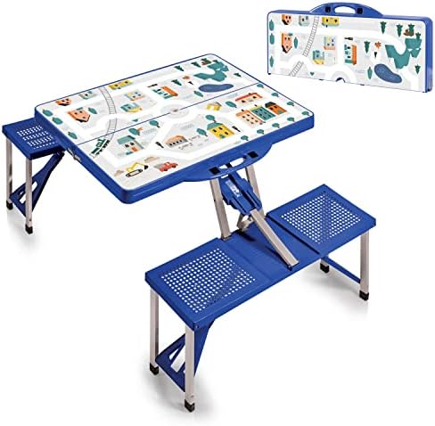 Picnic TIME Portable Folding Picnic Table with Seats for 4, Collapsible Aluminum Table with Benches & Umbrella Hole, Lightweight Foldable Table for Camping, Travel, Backyard, Tailgating