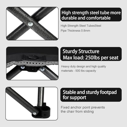 Northroad Outdoor Camping Chair Set of 3,Folding Padded Camp Chair w/1 Sofa,2 Single Chairs,Collapsible Conversation Set for Family Patio, Beach (Black)