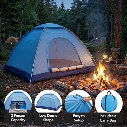 OVENTE 2 Person Camping Tent with Carrying Bag, Blue TCW013BL