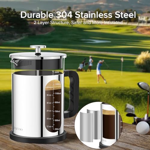 QUQIYSO French Press Coffee Maker 51oz, Stainless Steel Large French Press